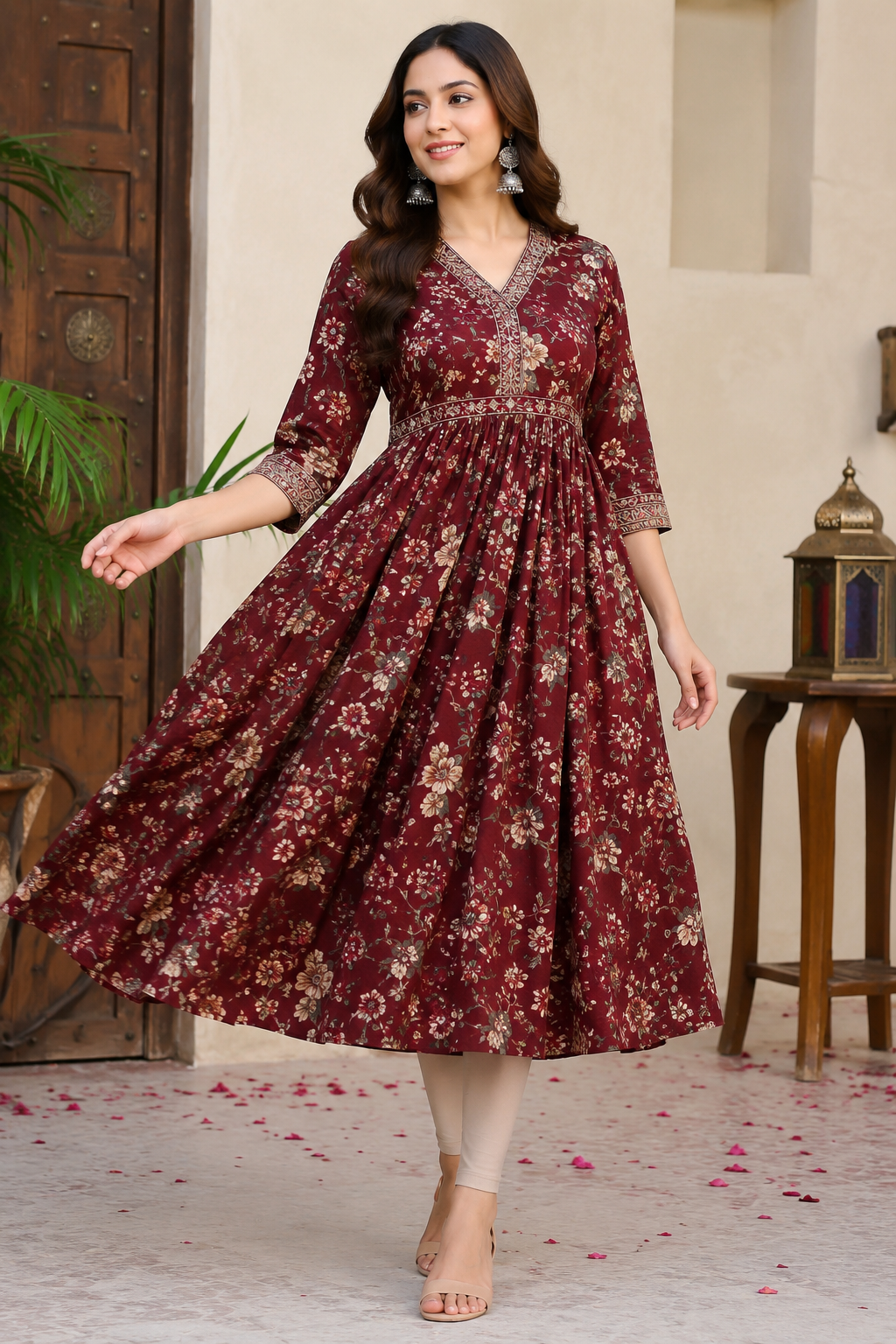 Floral Rayon Anarkali Kurti